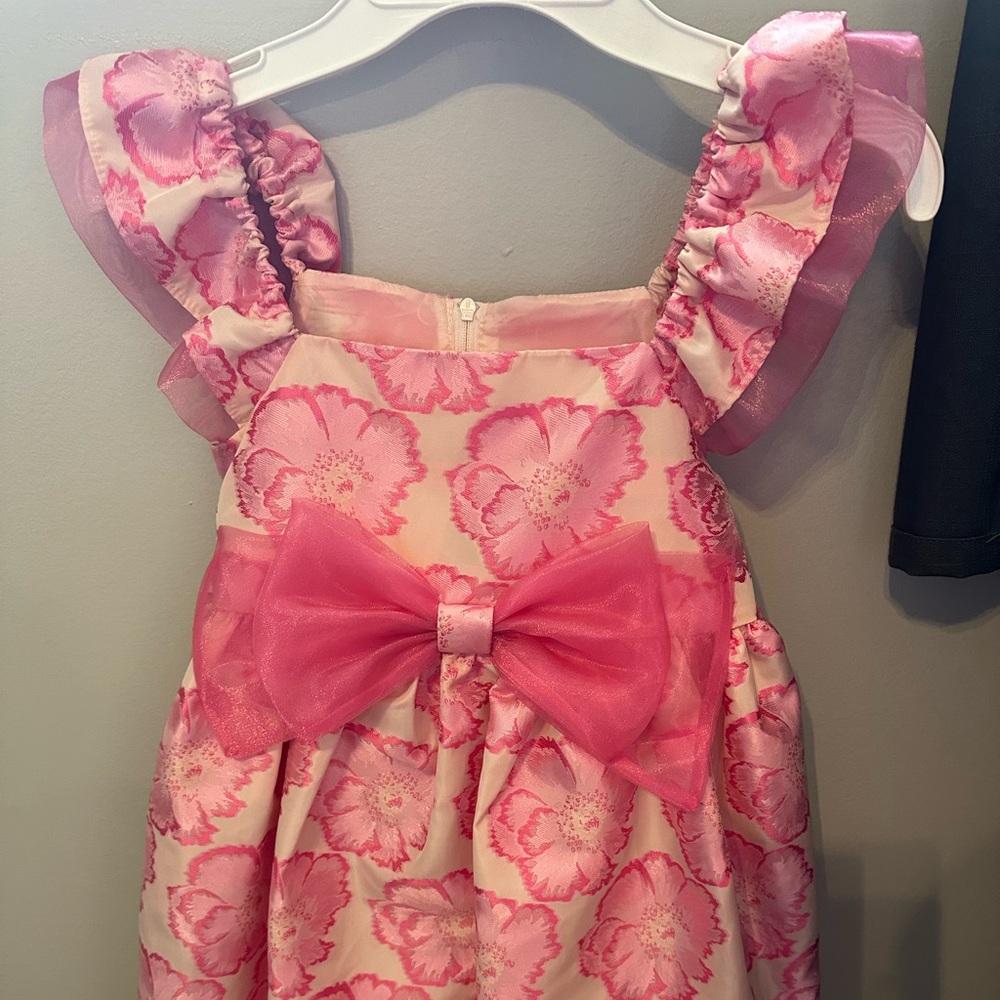 Bonnie Jean Flutter-Sleeve Floral Jacquard Fit-And-Flare Dress in Pink